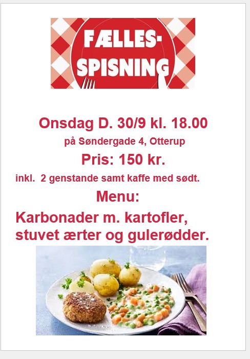 Fællesspisning Karbonade m. stuvet ærter og gulerødder